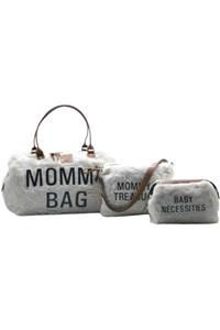 Babysi Mommy Bag Exclusive Peluş Tasarım 3 Lü Set Baby Anne Bebek Bakım Ve Kadın Çantası