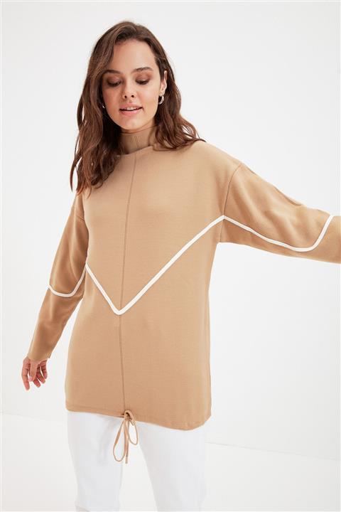Trendyol Modest Bej Biye Detaylı Tesettür Triko Kazak TCTAW22AK0002