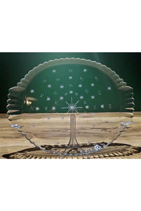 DECOCIA Desenli Işlemeli Sema Oval Vam Çay Tepsi