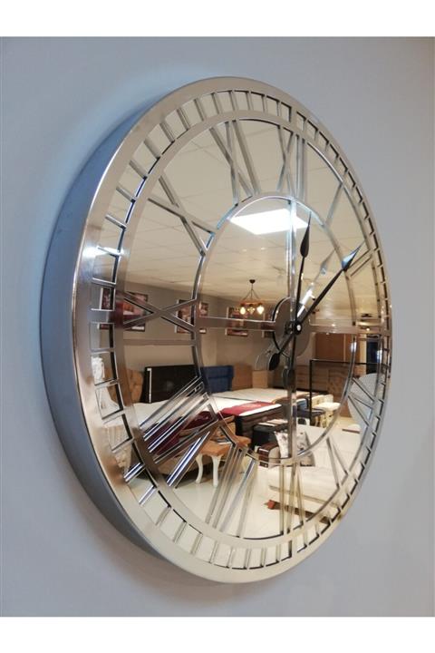 LALCONCEPT 60 Cm Aynalı Gümüş Cnc Roma Rakamlı Yuvarlak Lüx Duvar Saati