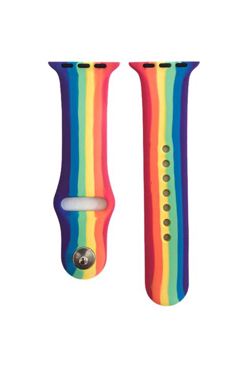 Bagies Apple Watch Seri 6 5 4 3 2 38-40mm Kayış Pastel Renkli Spor Silikon Kordon - Gökkuşağı