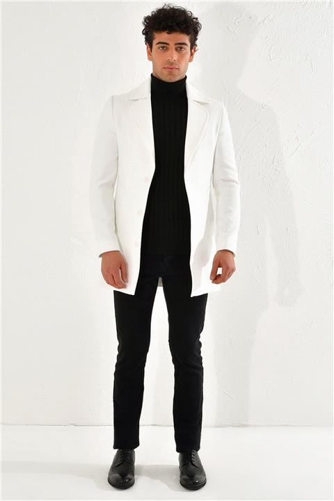 Efor Plt 063 Slim Fit Beyaz Klasik Palto