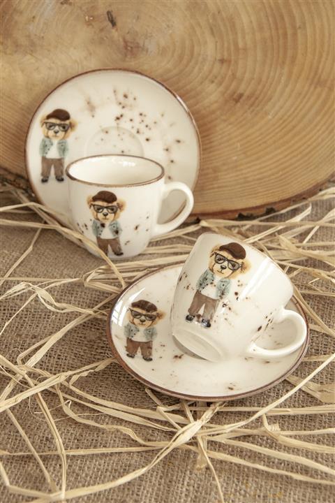 Bursa Porselen Dekor Retro Teddy Bear Soft Iki Kişilik Kahve Fincan Takımı