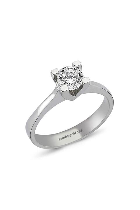 Sembol Gold Kadın Beyaz Altın Tektaş Yüzük Evlilik Teklifi Yüzük