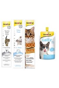 Gimcat Taurine 50 gr + Kitten Paste 50 gr + Duo Paste Peynirli 50 gr Kedi Macunları + Latte Sütü 200 ml