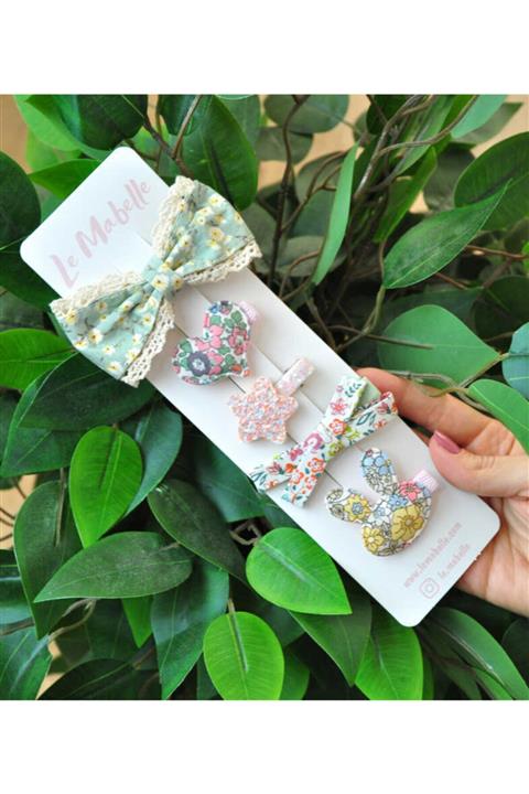 Le Mabelle Mint Çıtır Çiçek Fiyonk 5'li Toka Set