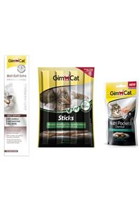 Gimcat Malt Paste Kedi Macunu 100 Gr + Sticks Kuzu Etli 20 Gr + Nutri Pockets Dental 60 Gr