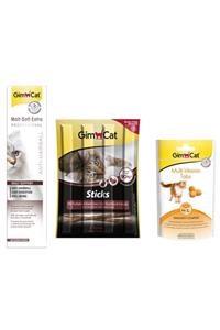 Gimcat Malt Paste Kedi Macunu 100 gr + Sticks Hindi Etli 20 gr + Multi Vitamin Tabs 40 gr Kedi Ödülü