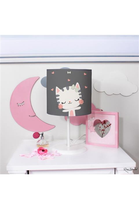 Çekirdek Home Gri Kedi Çocuk Odası Abajur