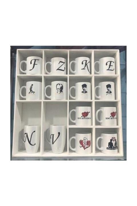 Palmiye Home Ahşap Kupa Raf 14 Gözlü Beyaz Renk Fenomen Bardak Rafı