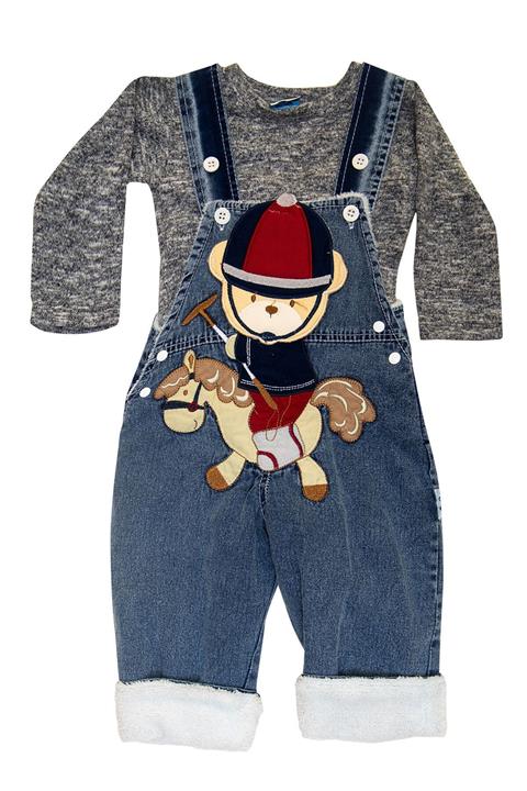 Mika Bebek & Çocuk At Ayı Figürlü Kışlık Body Jean Salopet Erkek Bebek Takım