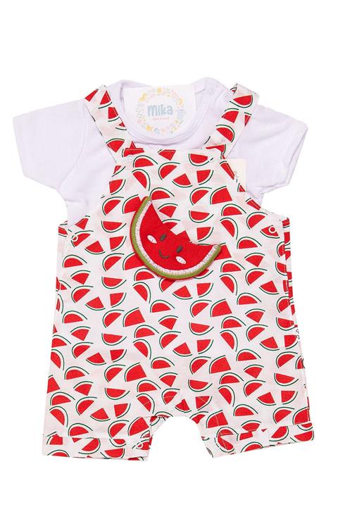 Mika Bebek & Çocuk Unisex Bebek Kırmızı Karpuz Baskılı Yazlık Salopet Takım