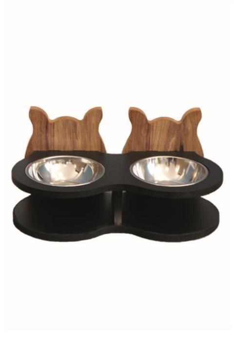 HobiMax Çelik Kaseli Ahşap Köpek Mama Ve Su Kabı