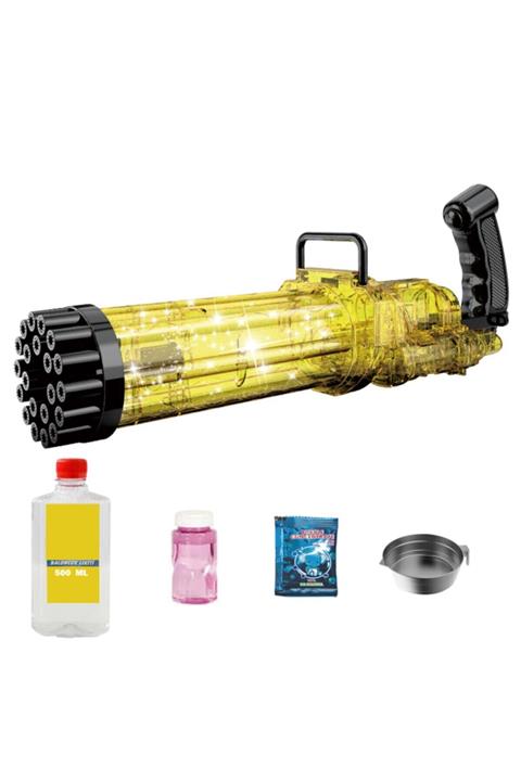 CAN 21 Baloncuk Delikli Işıklı Pilli Baloncuk Köpük Tabancası + 500 ml Baloncuk Likiti 36 cm