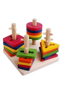 Wooden Toys Woddywood Eğitici Ahşap Oyuncak 4'lü Geometrik Bultak Vidalama Oyunu Bultak