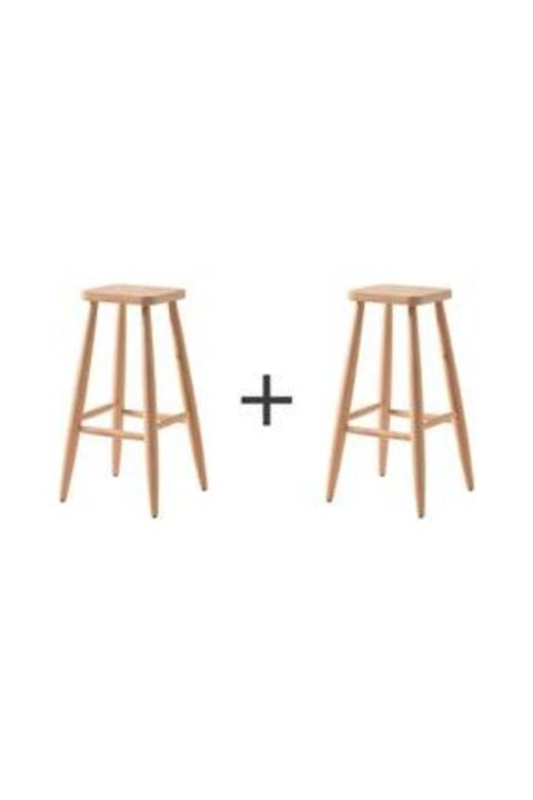 Geppetto Home Ahşap Yüksek Kare Bar Tabure Sandalye 2'li