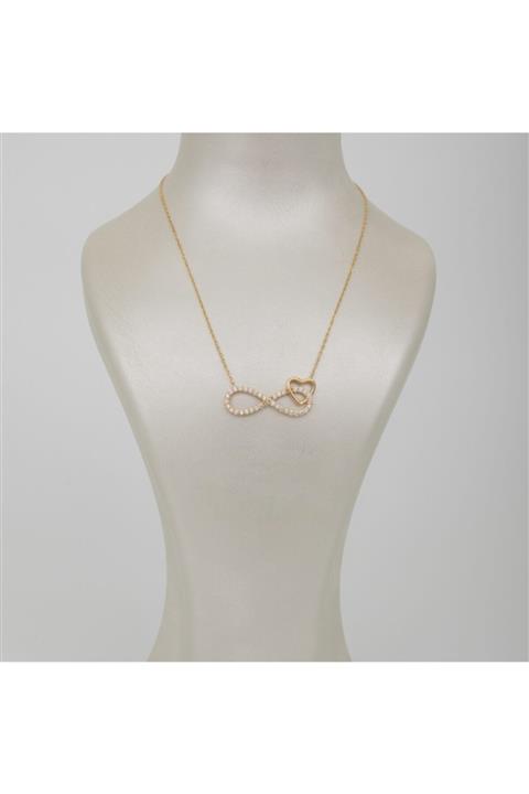 Güneş Kuyumcu Kalp Kenarlı Taşlı Sonsuzluk Işaretli Kolye Zincir