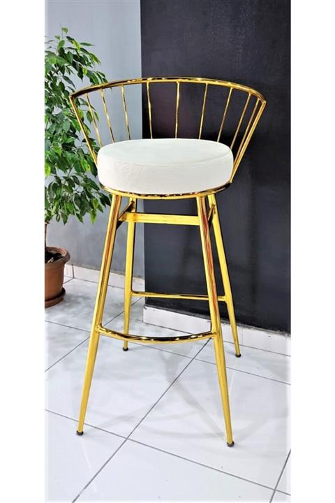 J&S QUALİTY Kaplama Altın Sarısı Rengi Oturumlu Bar Taburesi 75 cm