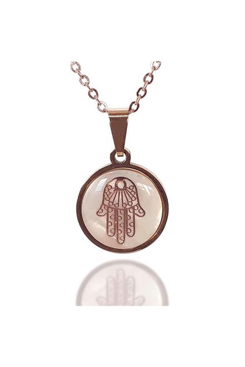 OSMANLI GÜMÜŞ Fatma Ana Eli Paslanmaz Çelik Rose Renk Bayan Kolye