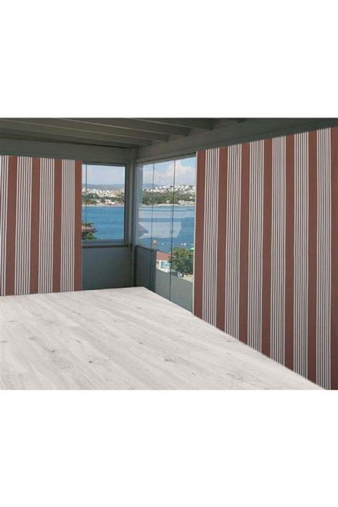ceylan home Balkon Perdesi Kahverengi Incwe Çizgili 575x250