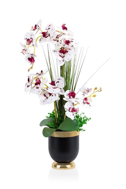 Çiçekmisin Metal Gold Saksıda Iki Dal Yapay Orkide Aranjmanı