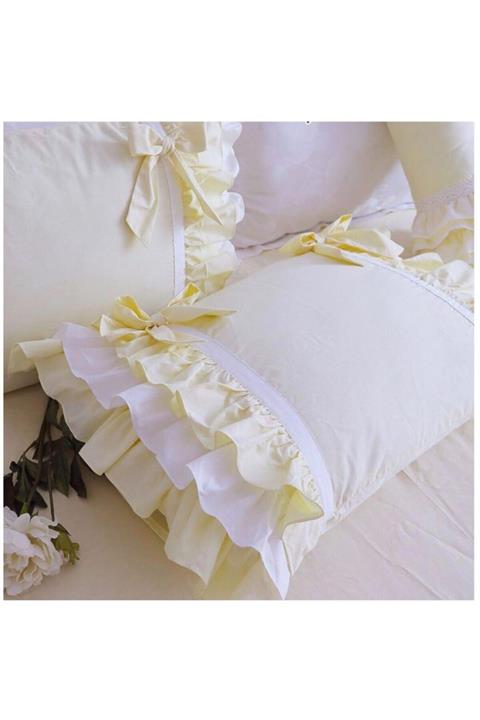 METİNEV Gold Beyaz Fırfırlı Yastık Kılıfı