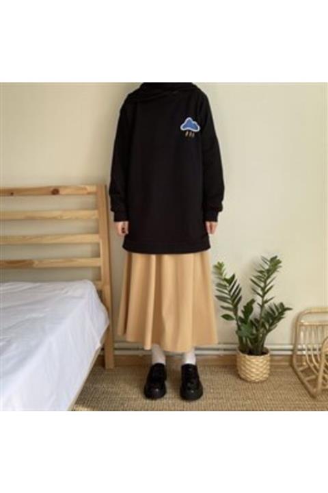 qarmacha Kadın Siyah Bulut Baskılı Sweatshirt