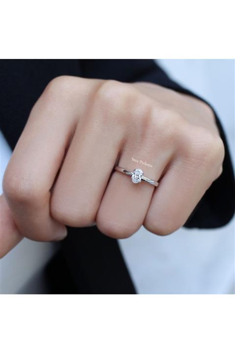 INZA mücevherat Pırlanta Oval Tektaş Yüzük