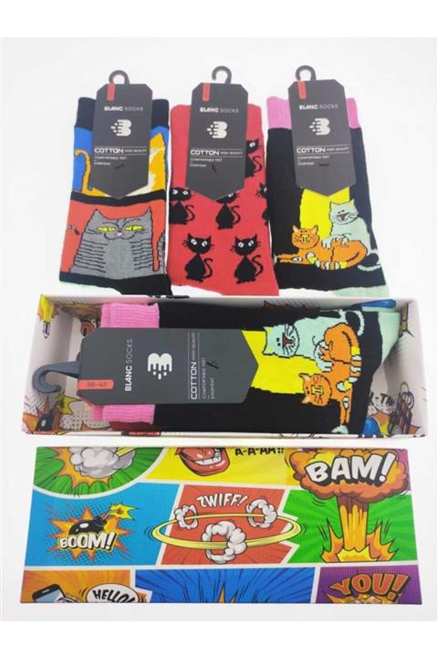 Blancsocks 3'lü Kedi Desenli Çorap Kutusu