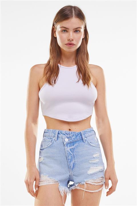 Bershka Kadın Mavi Distressed Denim Şort