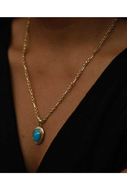 Reis Kuyumculuk Kadın En Eski Firuze Sarı Altın Kolye T1040.