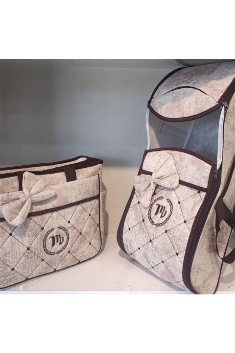 missi baby Fiyonklu 2'li Anne Bebek Bakım Çantası Ve Portbebe (takım)