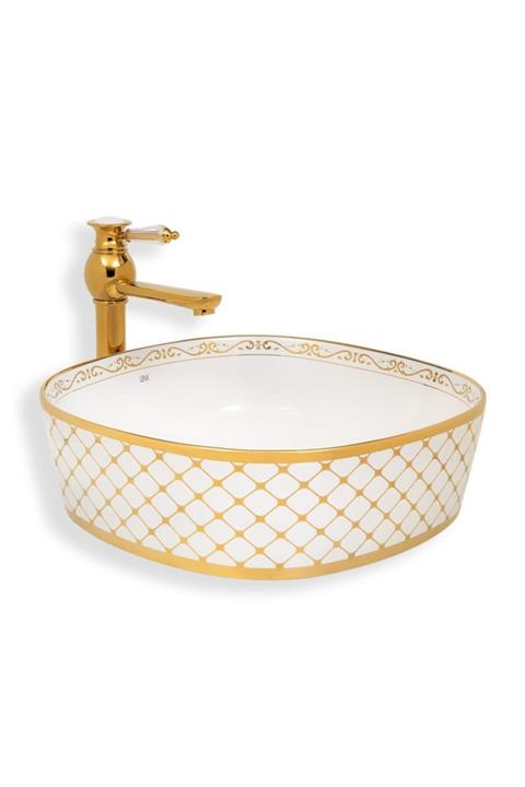 EVA BANYO Beyaz Gold Lena Tezgah Üstü Lavabo  E-8129