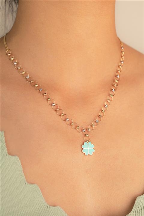 YAVUZ KUYUMCULUK Kadın Sarı Altın Dorika Zincir Yonca Kolye