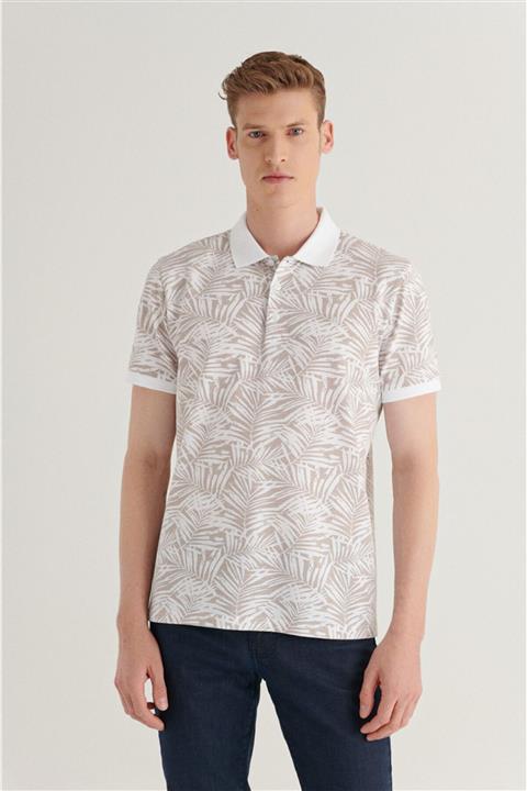 Avva Erkek Vizon Polo Yaka Baskılı T-shirt A11y1082
