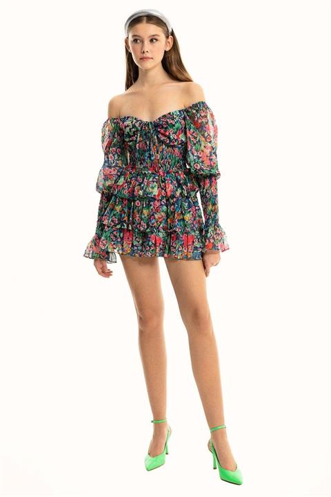 Naia İstanbul Angel Elbise / Lacivert Çiçek Desenli