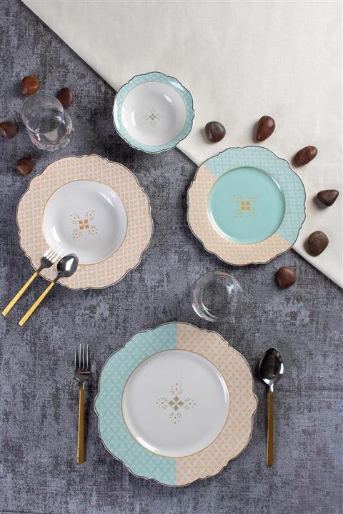 ACAR Alin Gold Motif Işlemeli 24 Parça Porselen Yemek Takımı