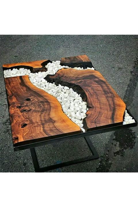 DEKOCADDE Ceviz Epoksili Orta Sehpa