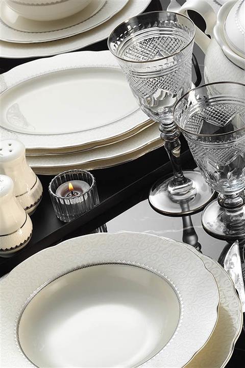 Kütahya Porselen Bone Olympos 62 Parça 1138020 Desen Platin Fileli Yemek Takımı