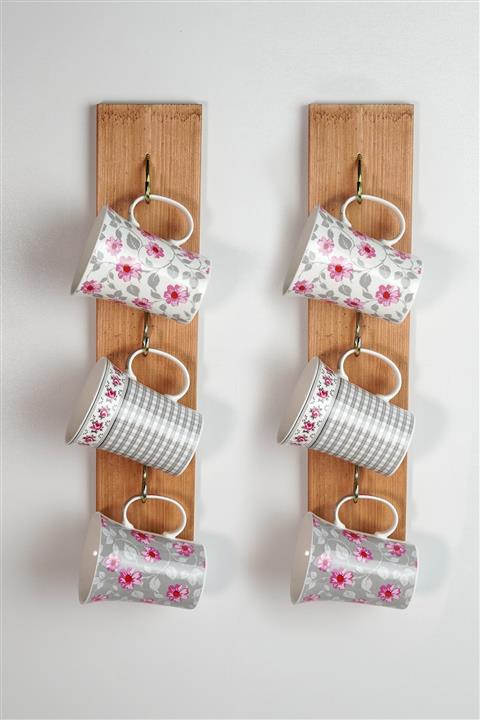 evbiziz Açık Ceviz Doğal Ahşap Çam 2'li Dekoratif Tasarım Bardaklık Askılığı