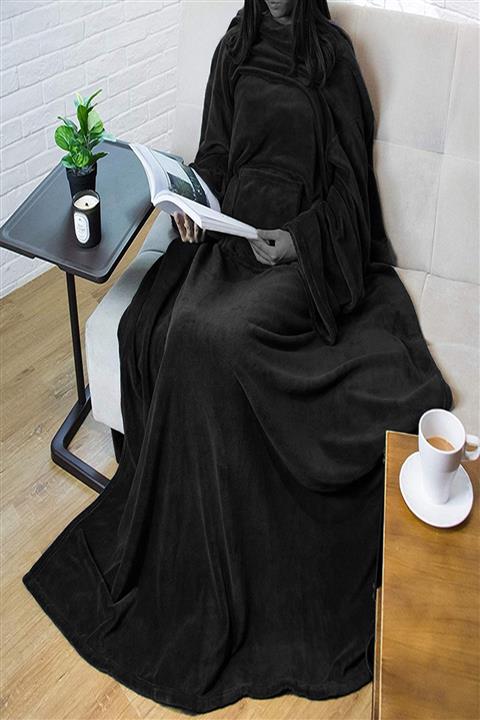 kampustrendy Giyilebilir Kollu Battaniye Siyah