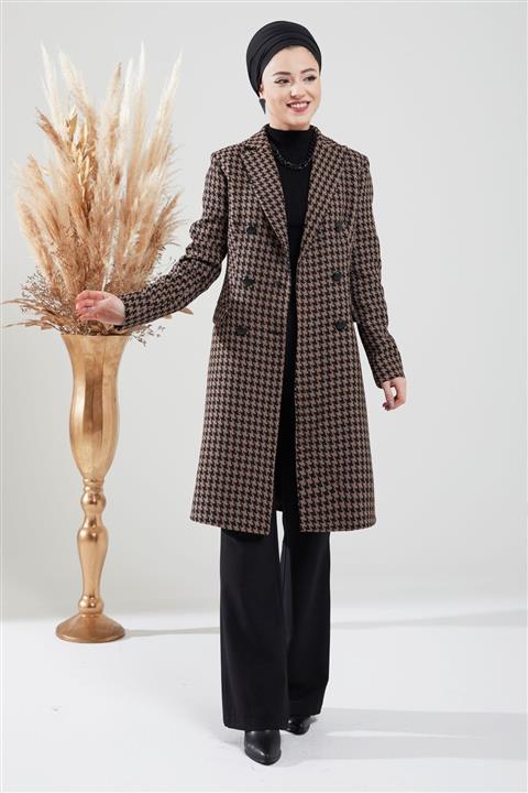 Dress Life Kazayağı Desen Kaban Vizon Siyah