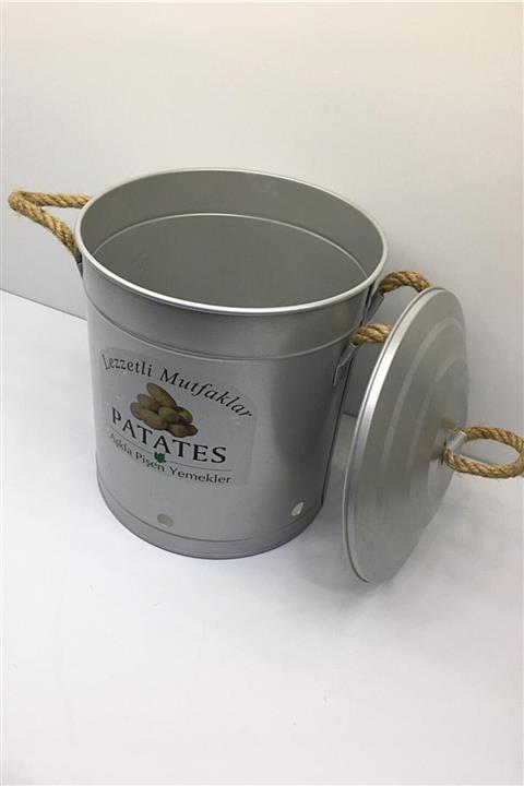 Otantik Metal Patates Soğan Kovası Hasır Sap Patates Soğan Sepeti 32x23 Cm