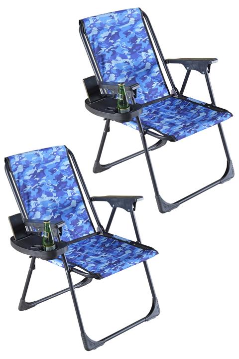 fullreyon 2 Adet Dijital Baskılı Bardaklıklı Kamp Deniz Piknik Sandalyesi