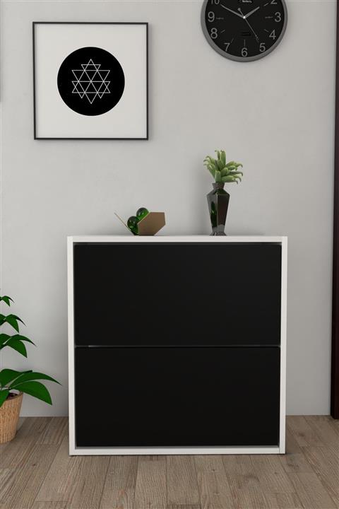 Moonlife 2 Kapaklı Kayar Raflı Ayakkabılık Siyah