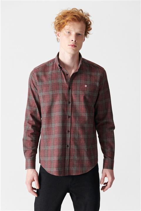 Avva Erkek Bordo Ekoseli Düğmeli Yaka Comfort Fit Gömlek A12Y2145