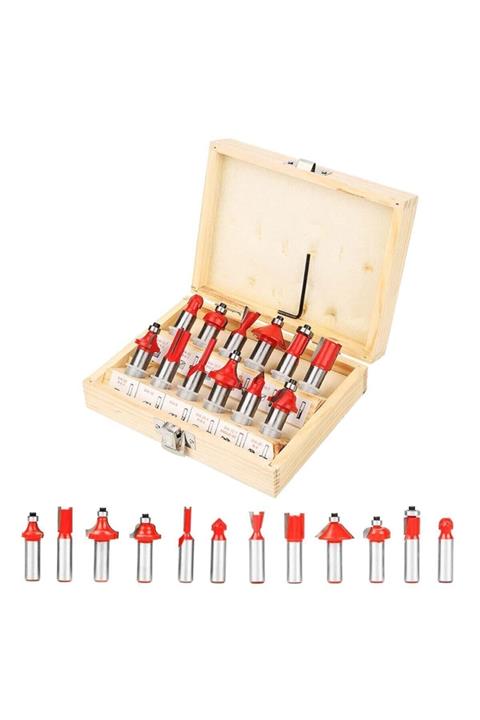 Anadolu Strong Anadolustrong 12 Parça Ahşap Çantalı Freze Uç Seti 6 Mm Ahşap Oyma Delme Şekil Verme Router Uç Seti