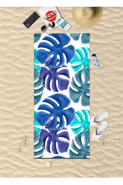 Ardizayn Mavi Yaprak Dijital Baskılı 75x150 cm Deniz ve Plaj Havlusu