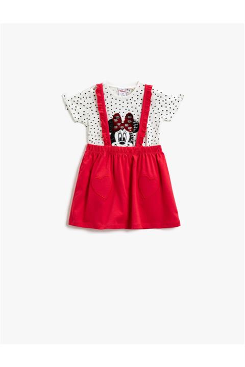 Koton Kız Bebek Beyaz Desenli Minnie Mouse Takim Lisansli Pamuklu