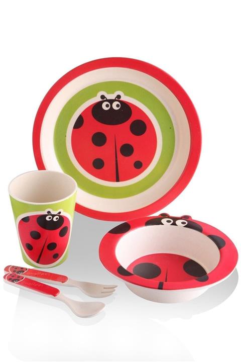 tinyshop Bambufiber Lüx 5 Parça Uğur Böcekli Mama Seti